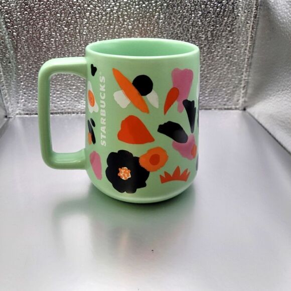 NWT! Starbucks Mug Flowers Design Mint Green 14oz Summer 2020 - Picture 1 of 3
